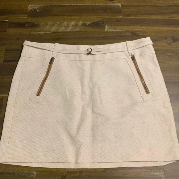 Original Penguin Tan Cream Canvas Skirt Slim Belt Mini Short Y2K Zipper Size 10 - Picture 1 of 12